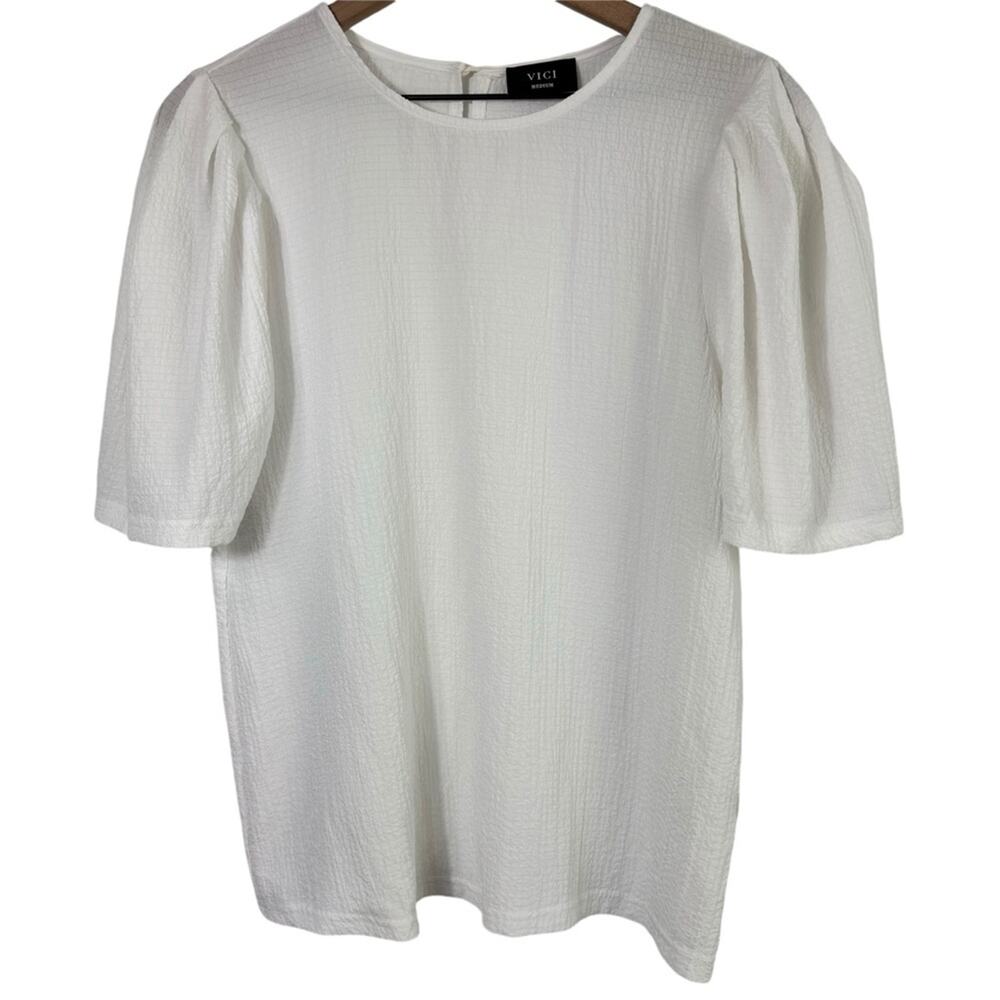 VICI WHITE MEDIUM SHORT SLEEVE WOMEN DRESS UP OR DOWN BLOUSE TOP
